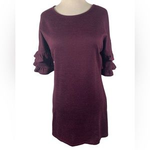 Speechless, midi sweater dress size medium, ruffled sleeves, EUC burgundy